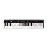 NU-X NPK-20 88-note digital stage piano in black with hammer-action keys, colour LCD display, control knobs and buttons, on a plain white background.