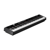 NU-X NPK-20 88-note digital stage piano in black by AVSL, angled view showing graded hammer-action keys, control panel with LCD display and rotary dial.