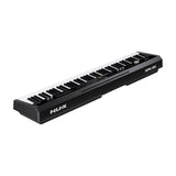 NU-X NPK-20 88-note digital stage piano in black, angled view showing graded hammer-action keys, control panel with LCD display and front branding.