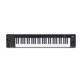 NU-X NTK-61 semi-weighted 61-key MIDI keyboard in black with sliders, rotary knobs, trigger pads, display, transport buttons and pitch/mod wheels.