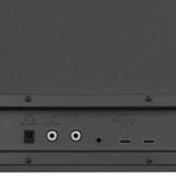 Rear panel of the NU-X NCK-430 digital piano showing DC input, 6.35mm line out L/R, 3.5mm aux in, Bluetooth module port and USB-C port.