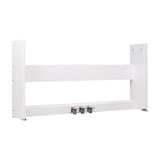 NU-X NPS-1 white wooden stand for NPK-10 and NPK-20 digital pianos, with side panels, rear support bar and three integral pedals, on a white background.
