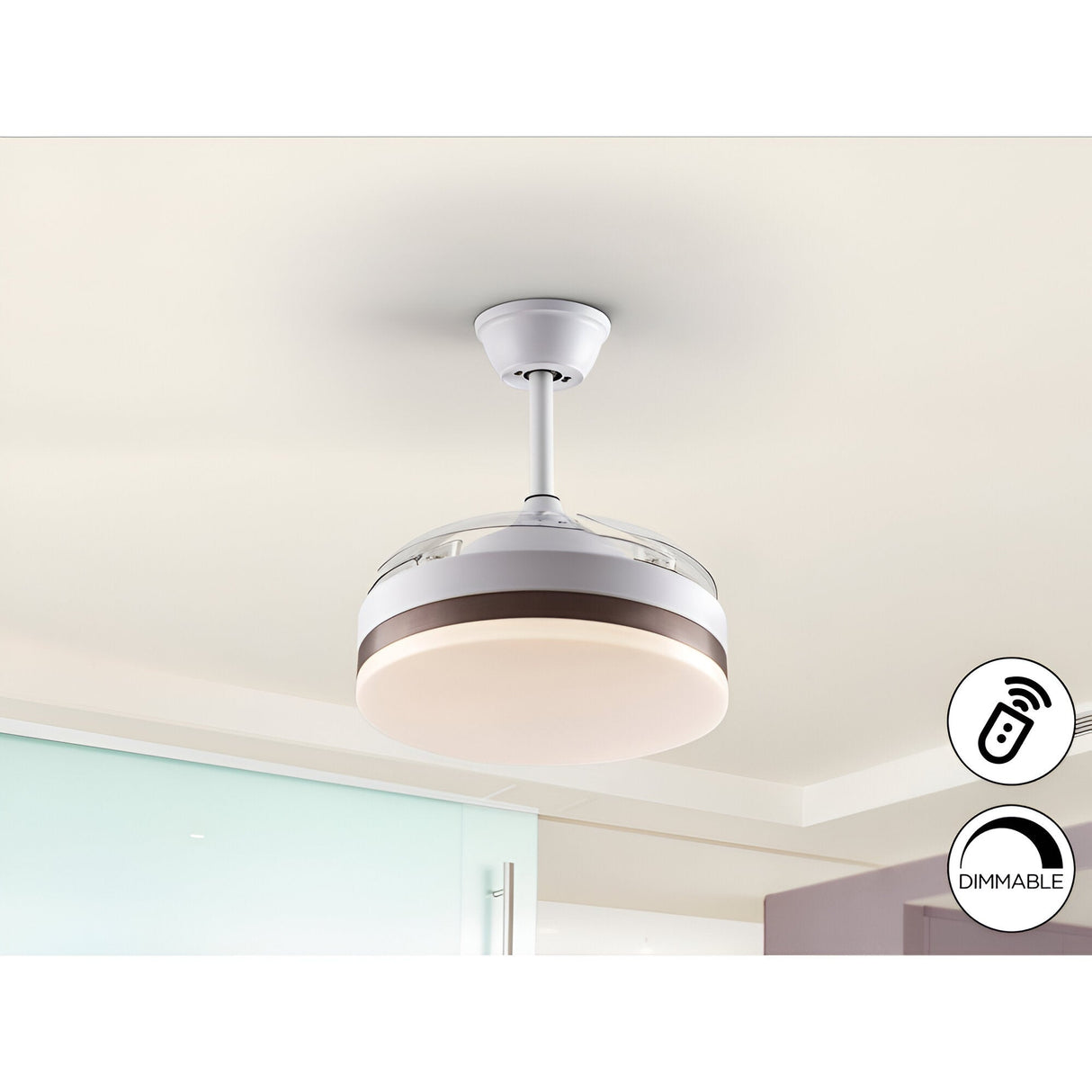 Vento Mini CCT Dimmable LED Retractable Blades Ceiling Fan Light - White/Bronze