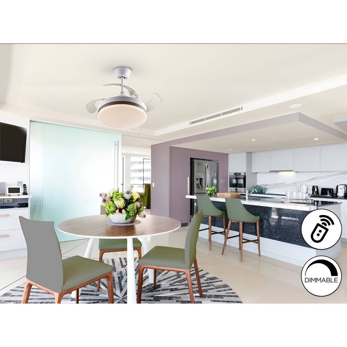 Vento Mini CCT Dimmable LED Retractable Blades Ceiling Fan Light - White/Bronze