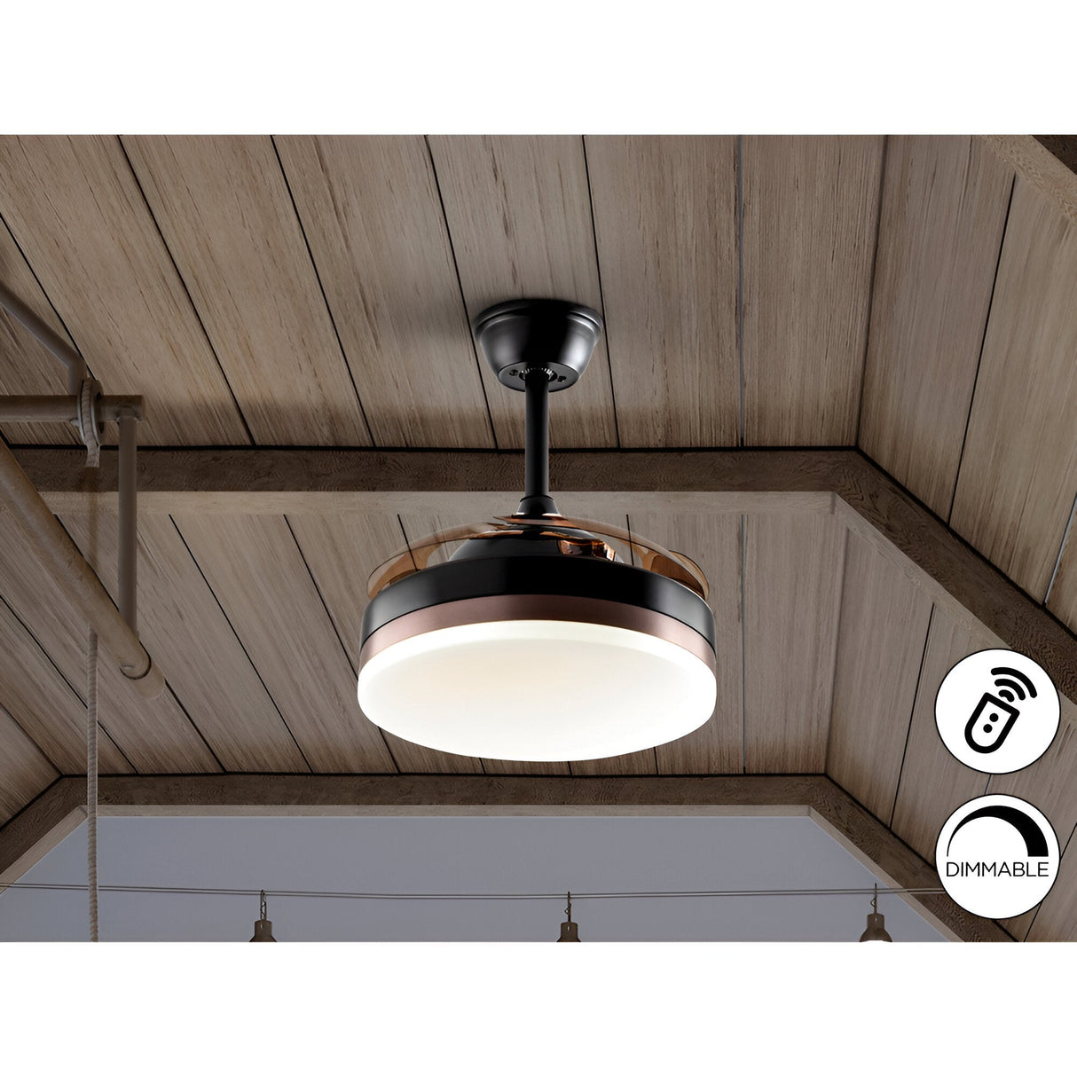 Vento Mini CCT Dimmable LED Retractable Blades Ceiling Fan Light - Black/Brown