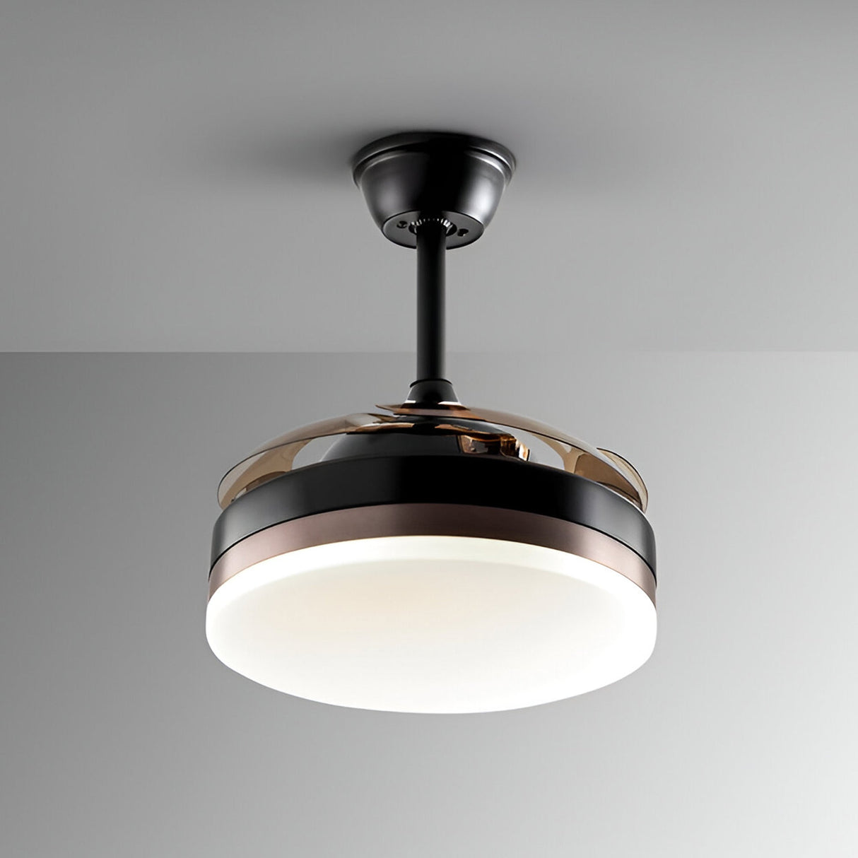 Vento Mini CCT Dimmable LED Retractable Blades Ceiling Fan Light - Black/Brown