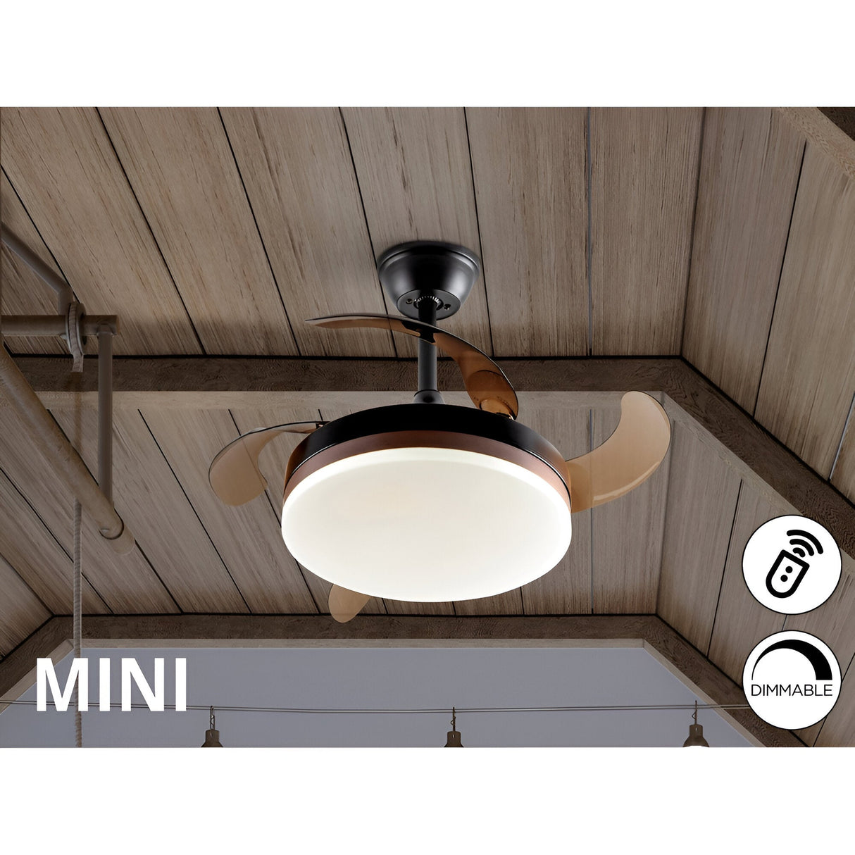 Vento Mini CCT Dimmable LED Retractable Blades Ceiling Fan Light - Black/Brown