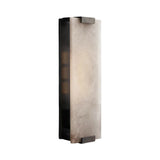 The Virelux LED Faceted Stone Alabaster Wall Light in soft white and black features a modern design with a rectangular alabaster shade and dark accents, emitting gentle, diffused light ideal for contemporary spaces.