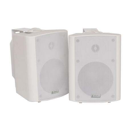 Adastra BC5A-W 5.25" active stereo speaker set in white, shown as a pair with mounting brackets and front grilles, on a plain white background.