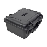 Citronic FLITE-600 powered mixer closed inside its heavy-duty black moulded flight case with locking catches and carry handle, on a white background.