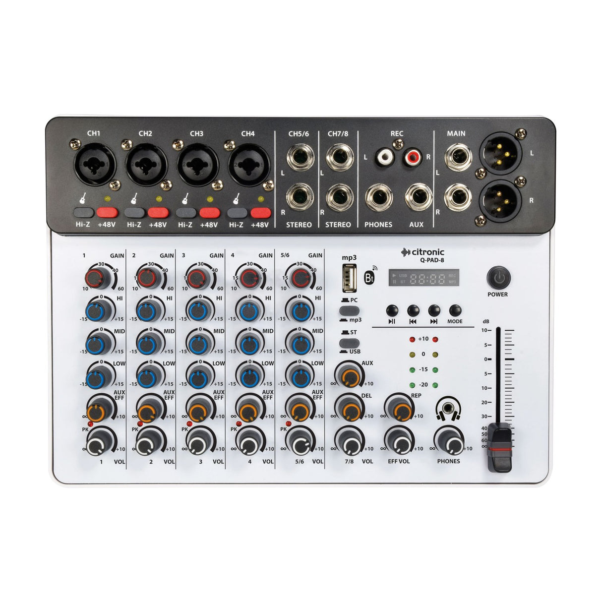 Citronic Q-PAD-8 Compact 8-Channel USB/Bluetooth Mixer