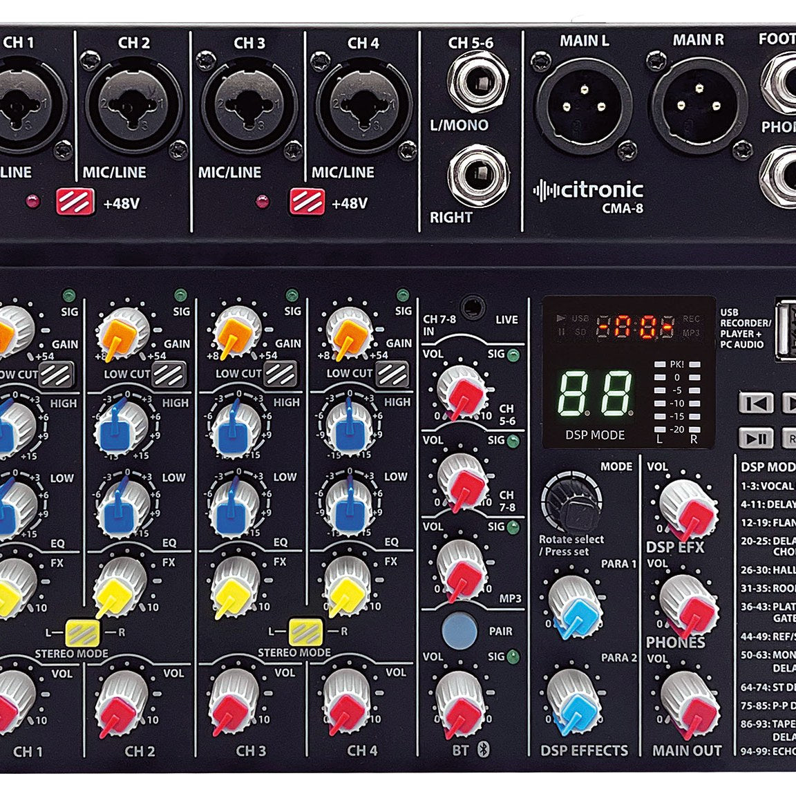 Citronic CMA-8 Compact Mixer with DSP, USB & Bluetooth