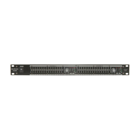 Citronic CEQ215 dual 15-band graphic EQ processor in a 1U black rackmount chassis with faders, gain knobs and power switch on white.