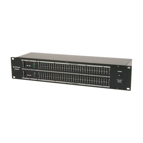 Citronic CEQ231 dual 31-band graphic equaliser in a 2U rackmount chassis with faders, LED meters and power switch, shown on a white background.