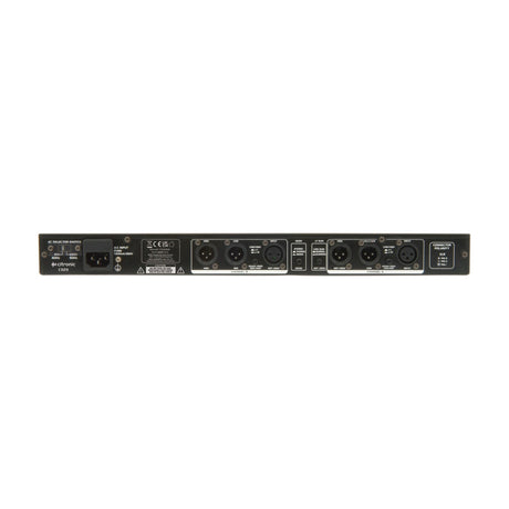 Rear panel of the Citronic CX23 2-way stereo 3-way mono active crossover with IEC power input, balanced XLR channel A and B connectors, on white.
