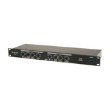 Citronic CX23 1U rack-mount active crossover with rotary controls for Channel A and B, mono/stereo LEDs, and power switch on a white background.