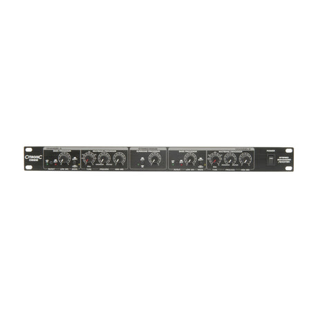Citronic CE22 stereo enhancer/exciter processor in a 1U black rack unit with bass and multiband controls, surround processor knob, and power switch.