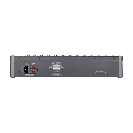 Rear panel of the Citronic CMC-16 mixing console showing IEC AC input, power switch, fuse holder and caution label on a plain white background.
