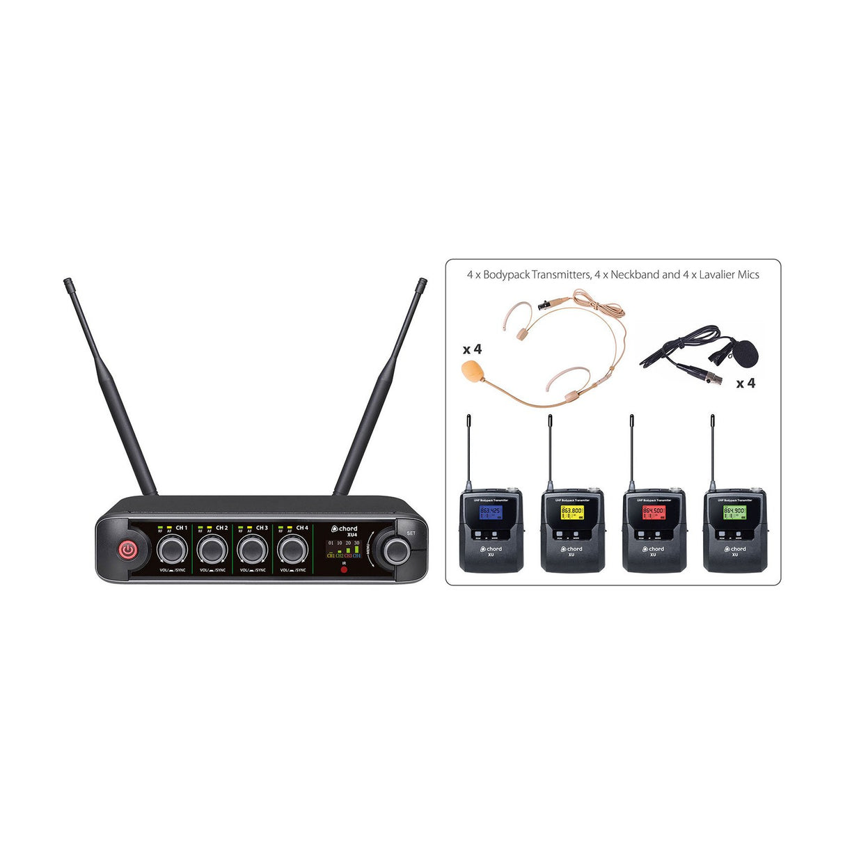 Chord XU4-B Quad Bodypack UHF Wireless Microphone System