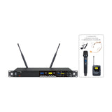 Citronic TU2-C dual UHF wireless microphone system rack receiver with twin antennas, handheld mic, bodypack transmitter, neckband and lavalier mic.