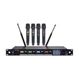 Citronic TU4-H quad UHF wireless microphone system with rack-mount receiver, colour channel displays, twin BNC antennas and four handheld mics.