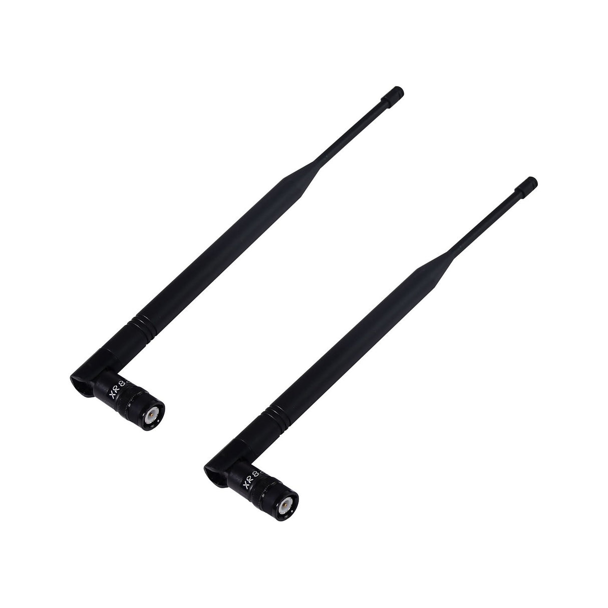 Pair of black BNC antennas with right-angle connectors for the Citronic TU4-H quad UHF wireless microphone system on a white background.