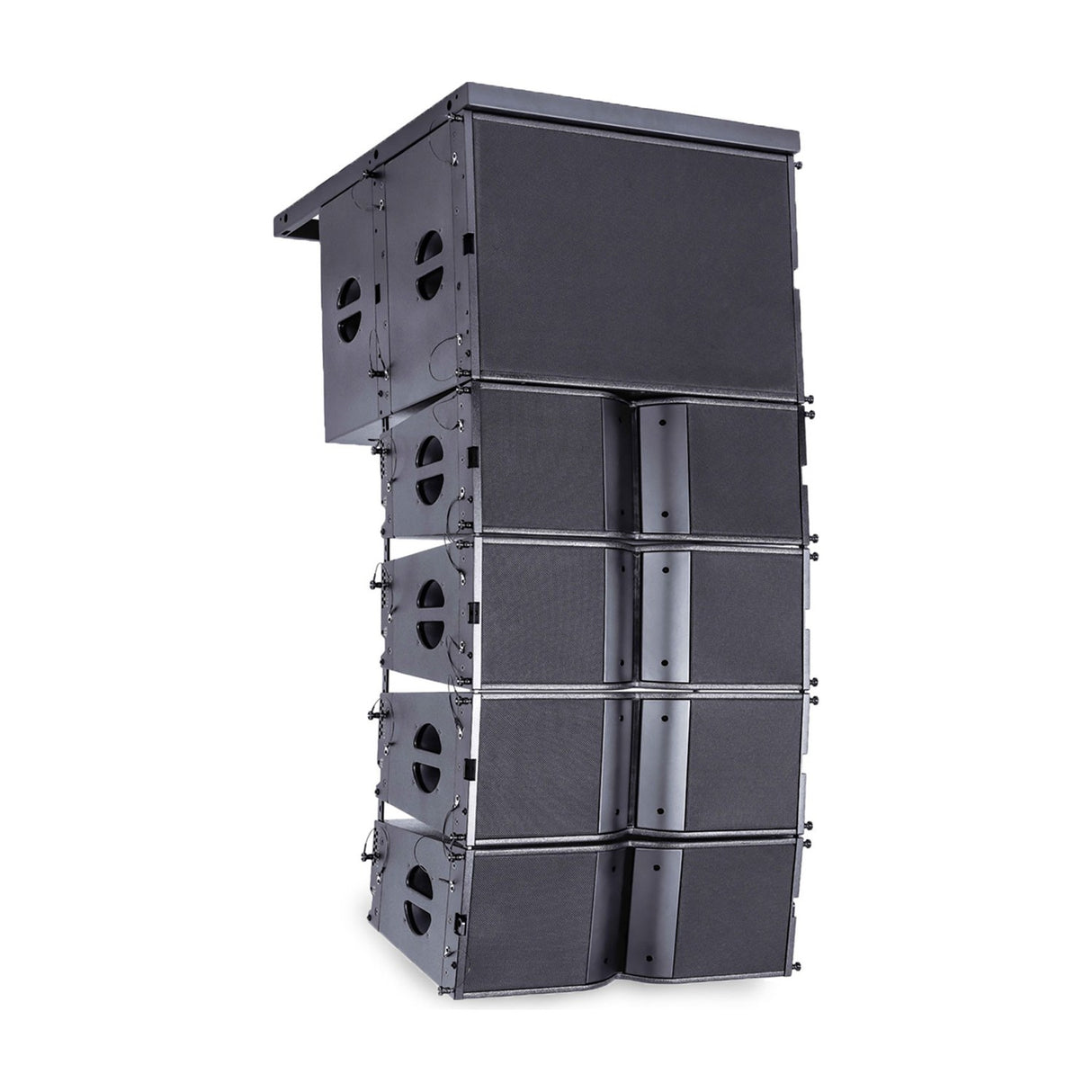 Citronic C-118S 18" active line array subwoofer by AVSL stacked with C-series array cabinets in a flown configuration on a white background.