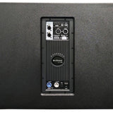 Rear amplifier panel of the Citronic C-118S active line array subwoofer with DSP controls, XLR input/output, network ports, and Powercon sockets.