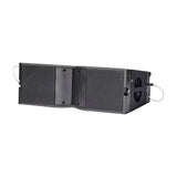 Citronic C-208 active line array cabinet by AVSL shown at an angle with dual 8" drivers, HF ribbon tweeter grille, side handles and rear ports.