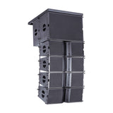 Citronic C-208 active line array by AVSL shown as a five-cabinet vertical hang in matte black with side handles and array hardware on a white background.
