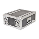 Citronic RACK:4S 4U shallow 19-inch flightcase in black vinyl-laminated plywood with aluminium edging, corner protectors, latches and side handle.