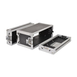 Citronic RACK:4S 4U shallow 19" flightcase shown open with both front and rear lids detached, revealing the black vinyl-laminated plywood interior.