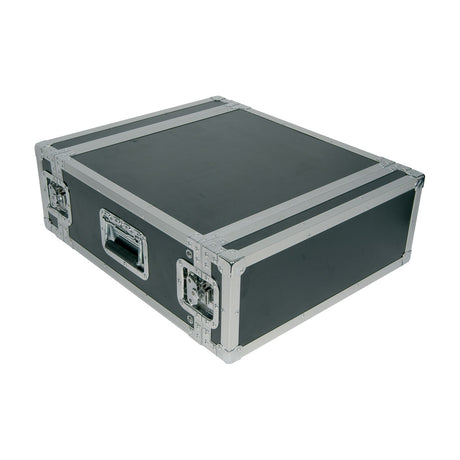 Citronic RACK:4U 19" 4U plywood flightcase with black vinyl finish, chrome corner protectors, recessed handle and latches, shown on a white background.