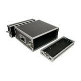 Citronic RACK:4U 19" 4U plywood equipment flightcase by AVSL with removable front and rear lids, side handles and metal corner protection, on white.
