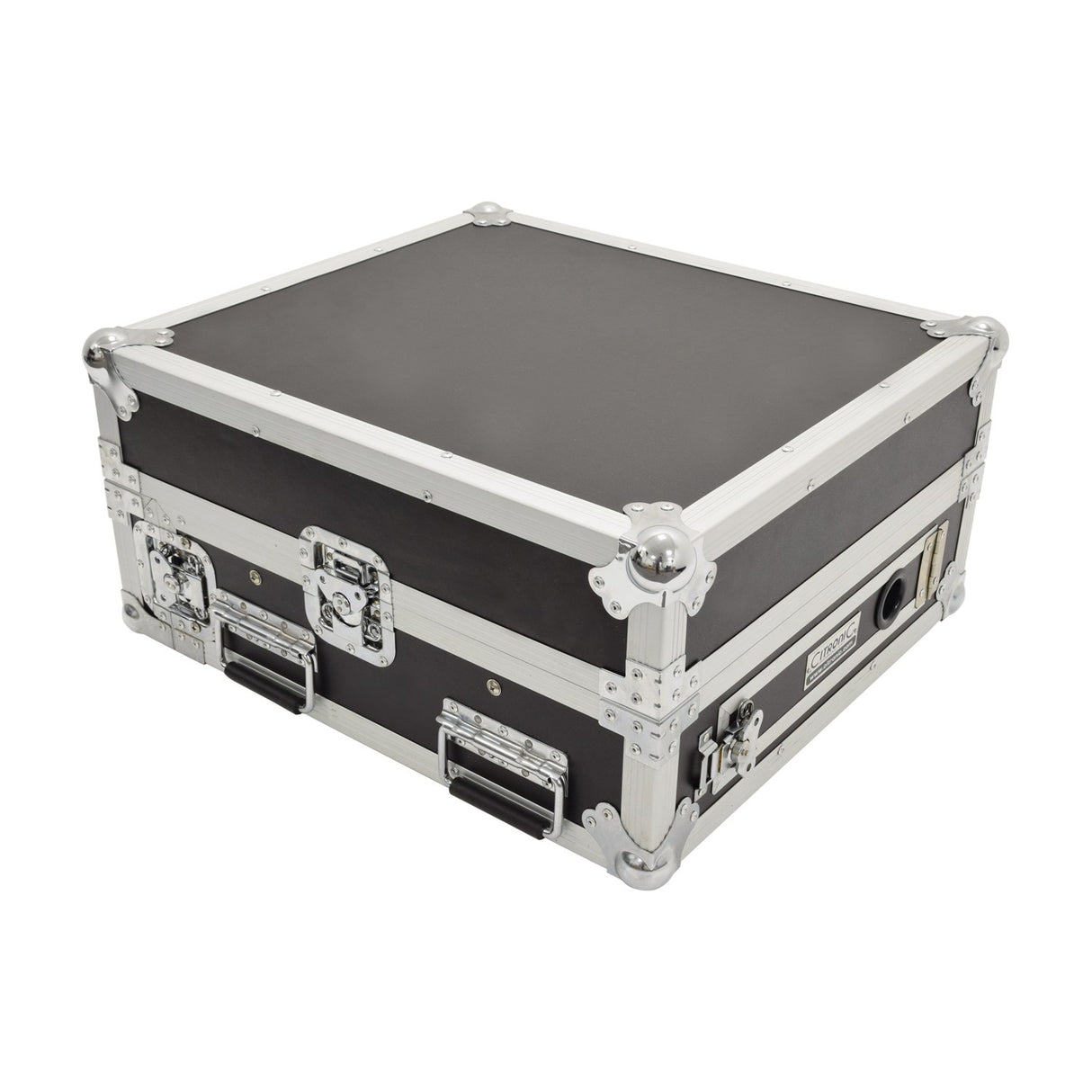 Citronic CASE10:2 19" rack flight case with black panels, aluminium edging, chrome corner protectors, latches and side carry handles on a white background.