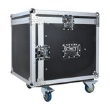 Citronic RACK:10X 10U 19" mobile rack flight case in black with silver aluminium edging, chrome latches, side handle and lockable wheels.