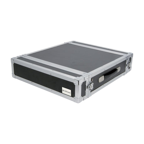 Citronic RACK:2U 19" equipment flightcase in black vinyl plywood with chrome corner protectors, side handle and latch, shown on a plain background.