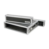 Citronic RACK:2U 19" flightcase shown open with removable front and rear lids, black vinyl body, silver corner protectors and side handle.