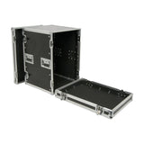 Citronic RACK:16U 19" flightcase by AVSL shown open with front lid detached, revealing black vinyl laminated interior and metal corner protection.
