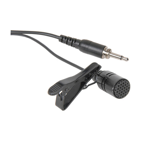 Chord LM-35 cardioid lavalier tie-clip microphone in black with clothing clip and threaded 3.5mm mono jack connector, shown on a white background.
