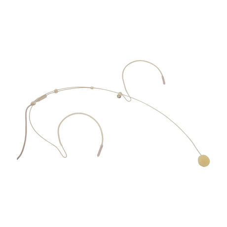 Chord FNM-35 discreet beige neckband headset microphone with over-ear supports, boom arm and foam-covered capsule, shown on a plain white background.