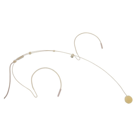 The Chord Discreet Neckband Headset Microphone For Wireless Systems in beige features a thin, flexible wire and an adjustable ear hook, making it an ideal match for bodypack transmitters. The omni-directional condenser capsule is subtly positioned at the end of the wire to ensure hands-free use.