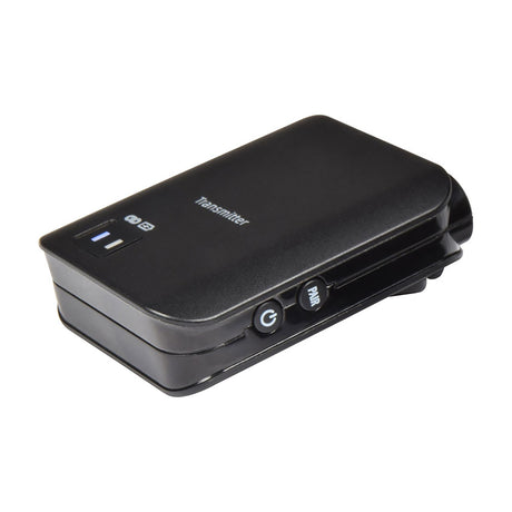Citronic LM58-T lavalier wireless clip-on transmitter in matte black with power and pair buttons and LED indicators, shown on a white background.