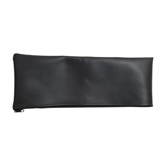 Chord HTP-295 wireless microphone transmitter pouch in black PU leather with zip closure along the bottom edge, shown on a plain white background.