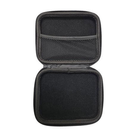 Chord BTP-170 EVA clamshell transmitter pouch shown open, revealing black woven nylon lining, a mesh storage pocket, and zip closure on a white background.