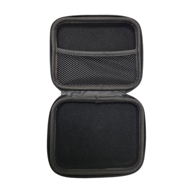 Chord BTP-170 EVA clamshell transmitter pouch shown open, revealing black woven nylon lining, a mesh storage pocket, and zip closure on a white background.