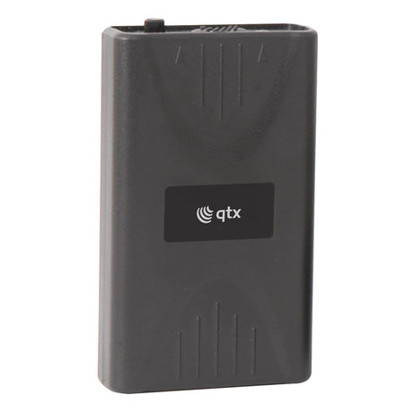 A black rectangular QTX Bodypack Transmitter 174.5MHz, designed for VHF wireless systems, with a textured surface and a small central front label.