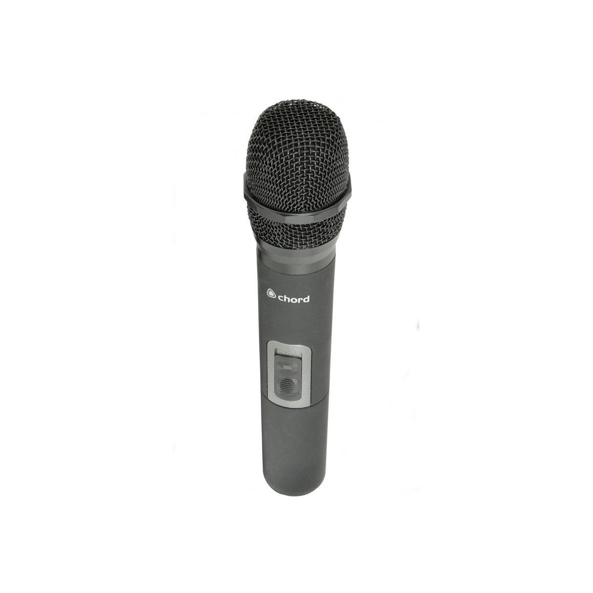 A handheld microphone featuring a sleek design with a mesh grille and visible on/off switch, labeled Chord NU4 on the front. Compatible with wireless UHF systems, this sophisticated device is showcased against a plain white background. Note: The product name indicates it is "Chord NU4 Handheld Microphone Transmitter 863.42mhz - Blue.