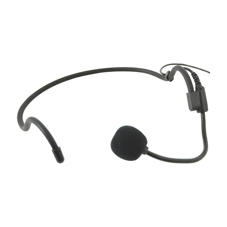 Chord HAN-35 cardioid neckband headset microphone in matt black with foam-covered capsule on a flexible boom and threaded 3.5mm jack cable.