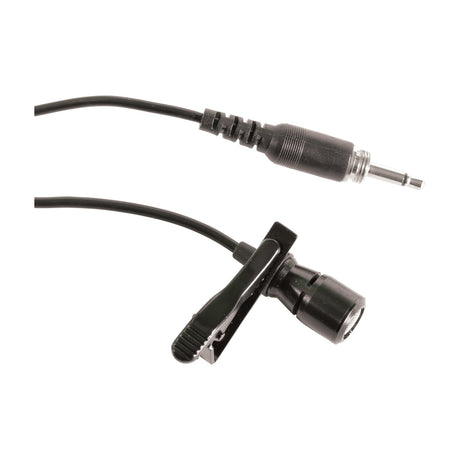 Chord SLM-35 cardioid lavalier tie-clip microphone in black with clothing clip and threaded 3.5mm mono jack connector on a white background.